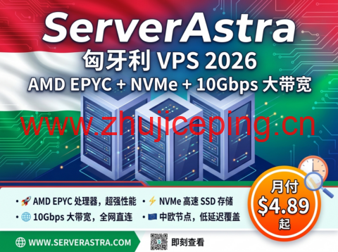 ServerAstra： 匈牙利 VPS 2026 AMD EPYC+NVMe+10Gbps 大带宽，中欧节点月付 $4.89 起-国外主机测评