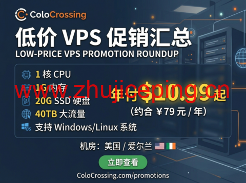 ColoCrossing:低价 VPS 促销汇总 1 核 1G+20G SSD 40TB 大流量 美 / 爱机房年付 $10.99 起 支持 Windows-国外主机测评