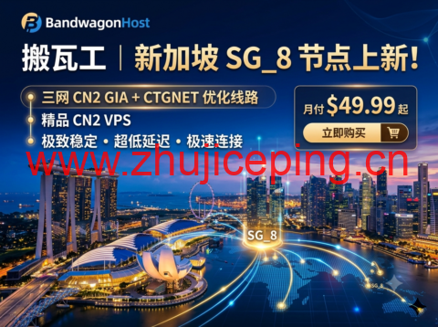 搬瓦工:新加坡 SG_8 上新,三网 CN2 GIA+CTGNET 优化线路,精品 CN2 VPS 月付 49.99 美元起-国外主机测评