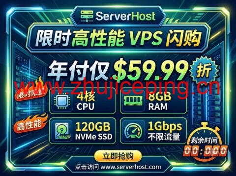 ServerHost 限时高性能 VPS 闪购:4核8GB/120GB NVMe/1Gbps 不限流量,年付仅 $59.99-国外主机测评