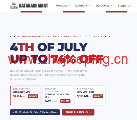 Database Mart 独立日大促:VPS 最低 $1.04/月,独立服务器 $27/月起,GPU 服务器 $17.40/月起-国外主机测评