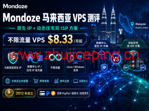 Mondoze 马来西亚 VPS 测评：原生 IP + 动态住宅双 ISP 方案，不限流量 VPS $8.33/月起-国外主机测评