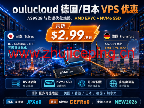 oulucloud 德国/日本 VPS 优惠:AS9929与软银优化线路,AMD EPYC+NVMe SSD,六折 $2.99/月起-国外主机测评