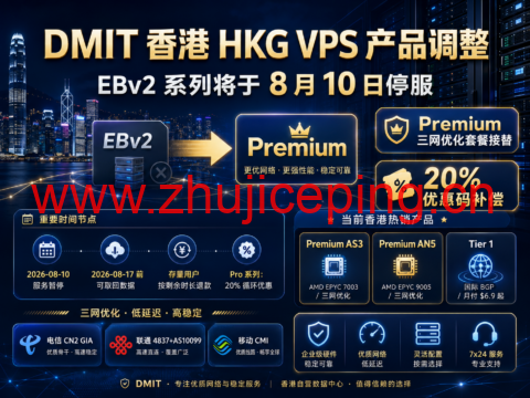 DMIT 香港 HKG VPS 产品调整:EBv2 系列将于8月10日停服,Premium三网优化套餐及20%优惠接替-国外主机测评