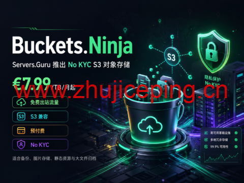 Buckets.Ninja:Servers.Guru 推出 No KYC S3 对象存储,€7.99/TB/月起、免费出站流量-国外主机测评