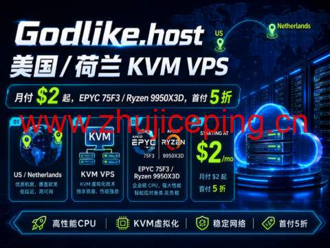 Godlike.host:美国/荷兰 KVM VPS 月付 $2 起,EPYC 75F3 / Ryzen 9950X3D,首付 5 折-国外主机测评