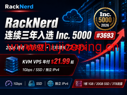 RackNerd 连续三年入选 Inc. 5000:2026 排名 #3693,KVM VPS 年付 $21.99 起-国外主机测评