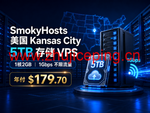 SmokyHosts 美国 Kansas City 5TB 存储 VPS:1核2GB、1Gbps 不限流,年付 $179.70-国外主机测评