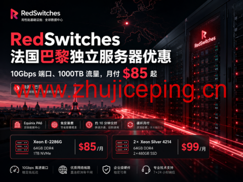 RedSwitches 法国巴黎独立服务器优惠:10Gbps 端口、1000TB 流量,月付 $85 起-国外主机测评