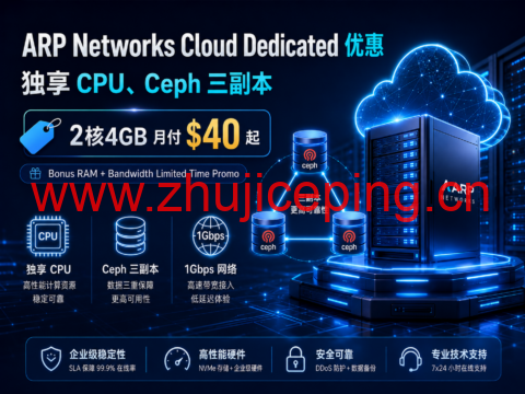 ARP Networks Cloud Dedicated 优惠:独享 CPU、Ceph 三副本,2核4GB 月付 $40 起-国外主机测评