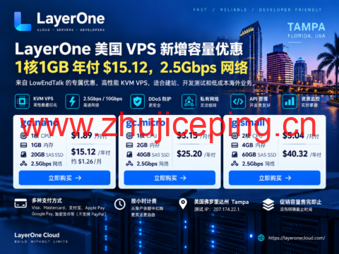 LayerOne LET VPS优惠:1核1GB/20GB SSD,2.5Gbps,年付$15.12起-国外主机测评